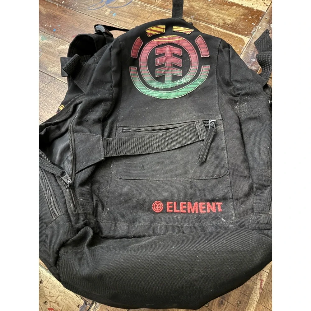Element Mohave Skate Backpack Black Rasta Logo Skateboard Straps Laptop Sleeve